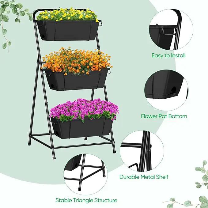 Raised Garden Bed 3 Tier Vertical Garden Planter Elevated Planter Boxes Outdoor Herb Planter with Drainage Holes Removable Tray for Patio Balcony Porch Black by GreenHaven Gardens