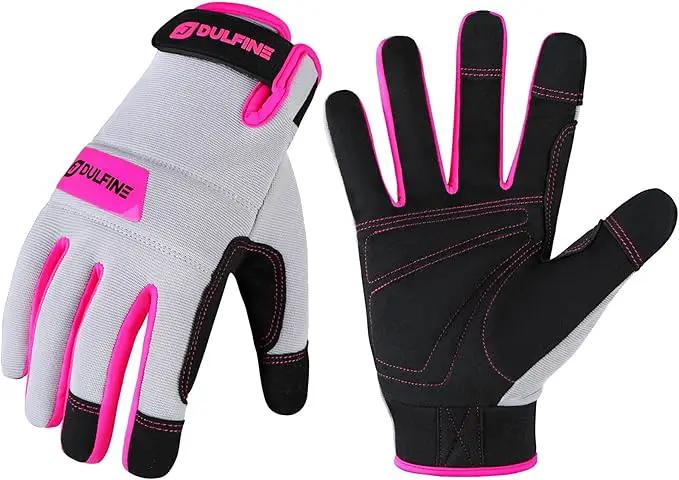 DULFINE Work Gloves for Women,Flexible Breathable Fit-Padded Knuckles & Palm,Touch Screen,Ideal for Gardening Yardwork Warehouse by GreenHaven Gardens