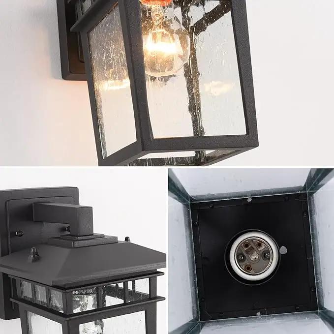 Outdoor Wall Lantern, Exterior Lighting Fixtures Wall Mount, 2 Pack Black Outdoor Sconce with Seeded Glass, Exterior Porch/Patio Lights for House Front Door Garage by GreenHaven Gardens