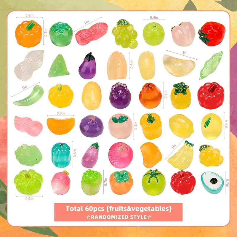 60 pcs Mini Luminous Fruits Vegetables Figurines, Resin Tiny Artificial Fruit Vegetables Glow in The Dark, Fake Miniature Food Decoration for DIY Art Crafts Miniature Landscapes Garden Home by GreenHaven Gardens