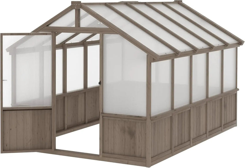 MUPATER 8 x 10FT Wooden Greenhouse with 6mm Polycarbonate Panels for UV Protection and Heat Insulation, Adjustable Ventilated Window & Lockable Door, Walk-in Greenhouse for Outdoors, Patio, Backyard by GreenHaven Gardens