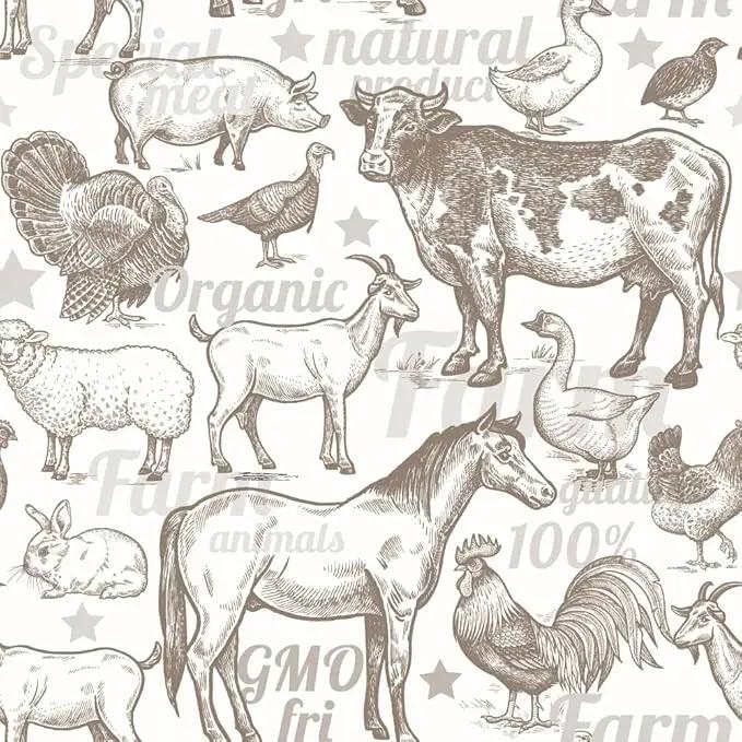 Boho Rustic Farm Animals Cow Rooster Horse Turkey Peel and Stick Wallpaper Self Adhesive Removable Easy Peel Off Stick on Wall Paper for Bedroom Cabinet Renter by GreenHaven Gardens