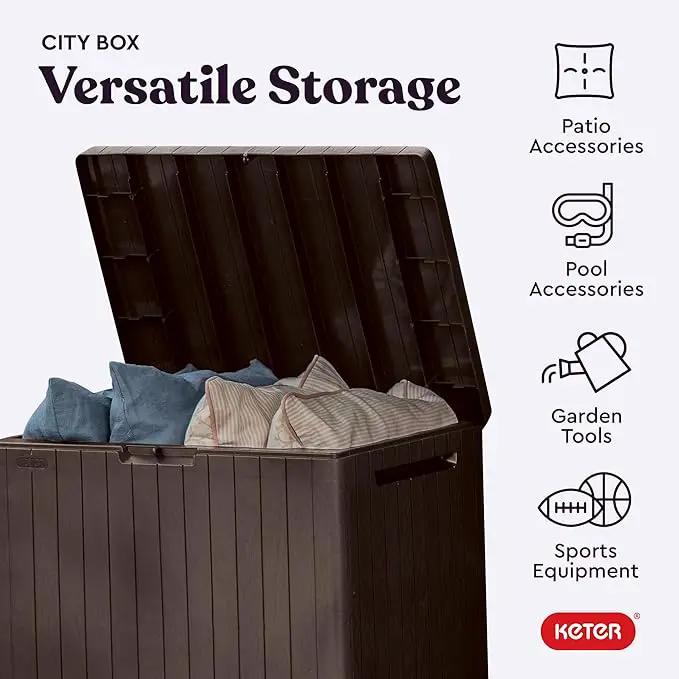 Keter City 30 Gallon Resin Outdoor Storage Box and Patio Furniture Side Table for Pool and Garden Accessories, Brown by GreenHaven Gardens