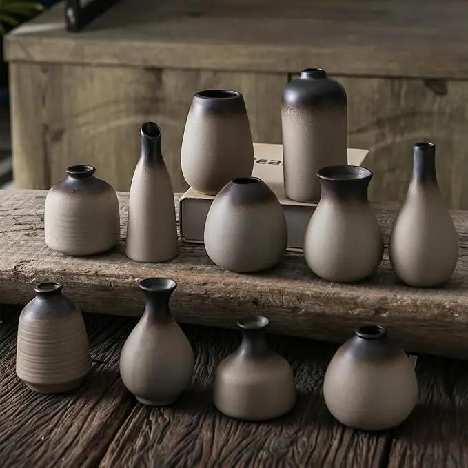 JOJUNO Rustic Bud Vase, Ceramic Small Vase Set of 11, Mini Vases for Fresh and Dried Flowers, Modern Farmhouse Home Decor, Pottery Vases for Living Room, Shelves, Centerpieces for Dining Table by GreenHaven Gardens