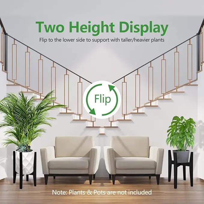 OERGKE Adjustable Plant Stand Indoor, Bamboo Mid Century Modern Plants Stands, Corner Flower Holder for Living Room, Fits 8 to 12 Inches Pots, (Pot & Plant Not Included)(Black, 1 Pack) by GreenHaven Gardens