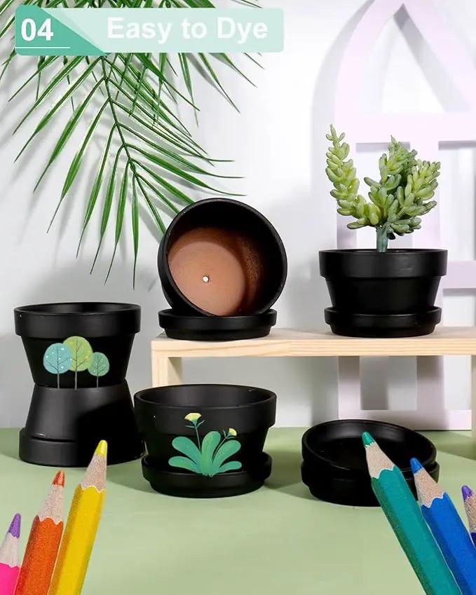 vensovo 4.5 Inch Black Terracotta Shallow Succulent Pots - 6 Pack Terra Cotta Clay Pot with Saucer, Cacuts Indoor and Outdoor Planters with Drainage Hole by GreenHaven Gardens