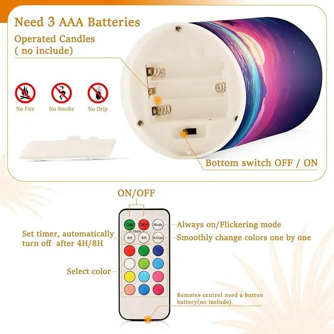 Flickering Flameless Candles, Palm Tree Beach Tropical LED Candles with Remote Timer, Set of 2 Battery Operated Candle for Valentine Wedding Birthday by GreenHaven Gardens