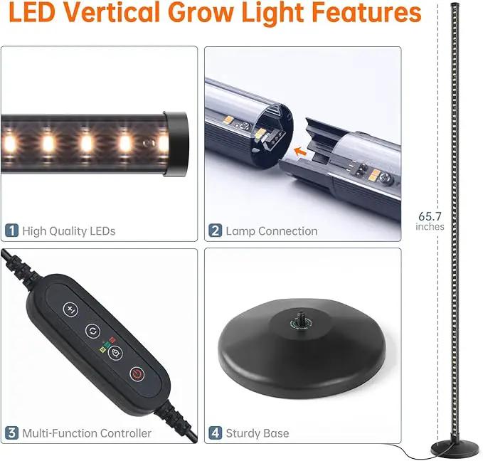 Standing Grow Lights for Indoor Plants,T10 Full Spectrum Vertical Grow Light Wide Illumination Area,16in-65in Adjustable Height Plant Light with Stand,3 Light Modes Floor Grow Light with Timer by GreenHaven Gardens