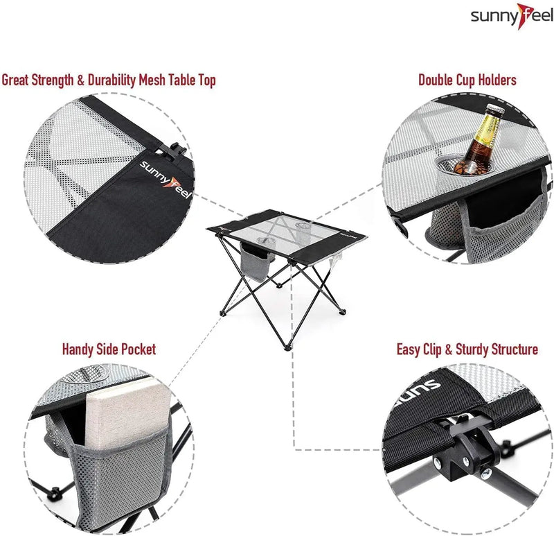 SUNNYFEEL Outdoor Folding Table | Lightweight Mesh Compact Camping Table, Roll Up Top 2 People Portable Camp Tables with Carry Bag for Picnic/Cooking/Beach/Travel/BBQ by GreenHaven Gardens