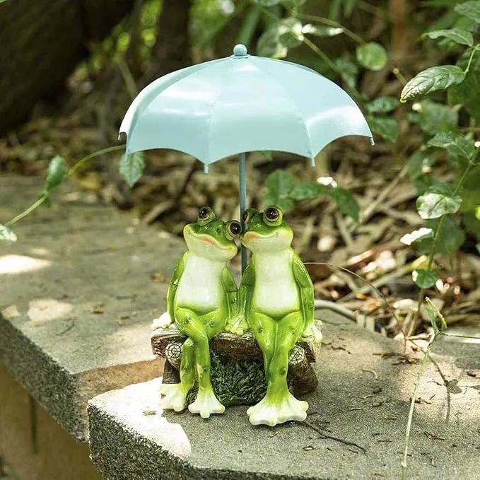 Frog Statue Garden - Resin Happy Couple Frogs on Bench Figurines - Summer Decorations for Patio, Yard, Lawn, Porch - Cute Garden Frog Decor - Ornament Gift by GreenHaven Gardens
