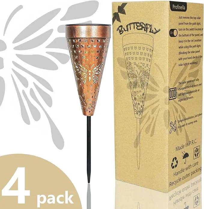 4-Pack Butterfly Outdoor Decor Solar Pathway Lights, Metal Landscape Lighting for Outside Use: Patio, Yard, Lawn, Backyard, Walkway, Driveway – Gifts for Women, Mother, Grandmother by GreenHaven Gardens