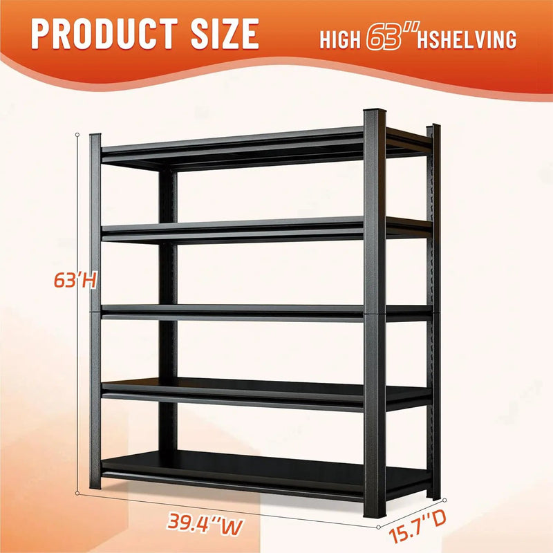 Heavy Duty 5-Tier Shelving Unit 2500LBS Capacity - Adjustable Steel Garage Shelves for Warehouse, Basement Storage(63''H x 39.4''W x 15.7''D) by GreenHaven Gardens