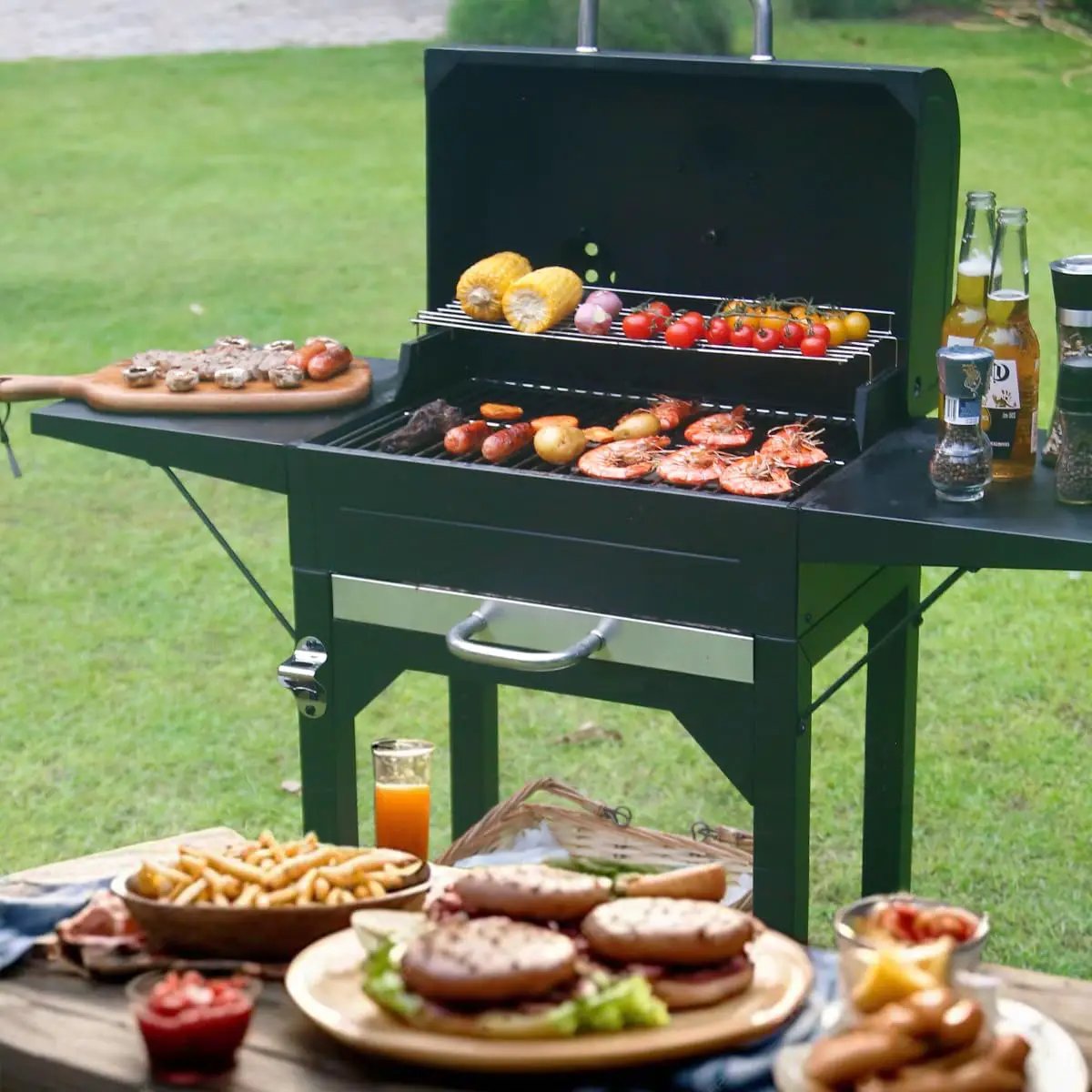 MASTER COOK Charcoal Grill with Two Side Tables, Heavy-duty Steel Barbecue BBQ Grill for Outdoor Picnic Backyard Patio and Parties, 43"*38"*17" by GreenHaven Gardens