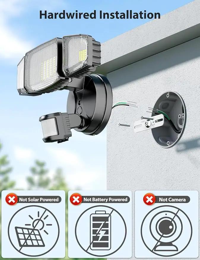 Olafus 80W Motion Sensor Outdoor Lights, 8000lm Hardwired Motion Flood Light Dusk to Dawn, IP65 Waterproof LED Security Floodlights, 6500K Motion Detector Lights for Outside, Black by GreenHaven Gardens