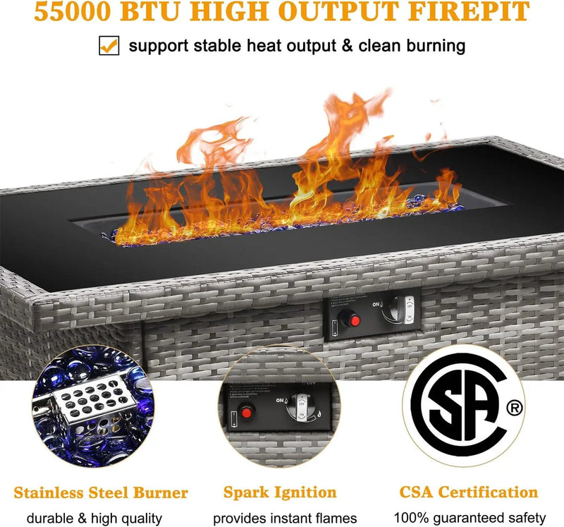 LayinSun 44" Propane Gas Fire Pit Table, 55000 BTU Rectangular Fire Pit with Glass Wind Guard for Outside Patio Deck Garden Backyard by GreenHaven Gardens