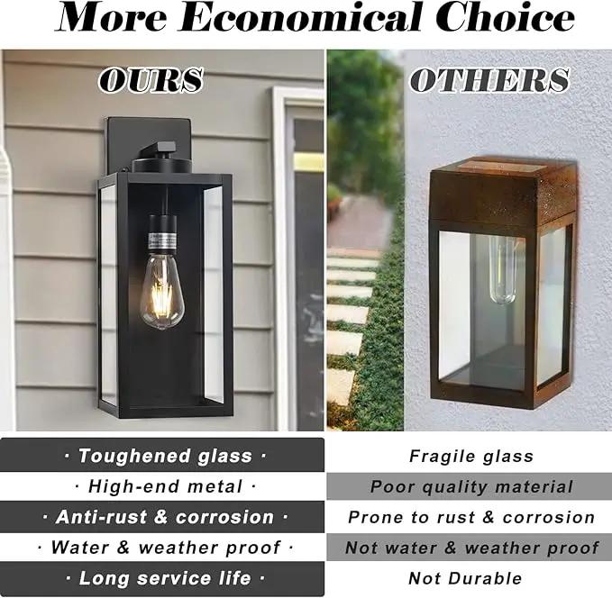 16-inch Large Outdoor Wall Light Fixture, Black Exterior Wall Lantern Waterproof, Farmhouse Porch Sconce Lighting With Glass, Modern Wall-Mounted Outside Lights for House, Garage, Patio Lamp, 2 Packs by GreenHaven Gardens