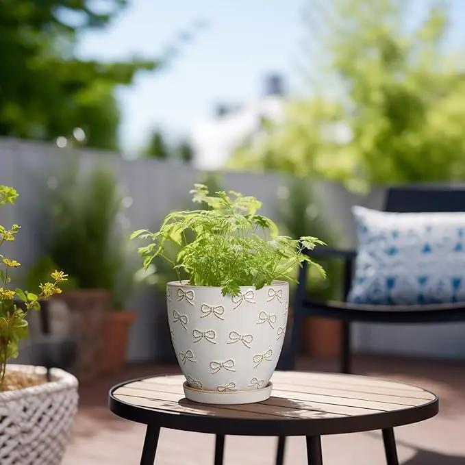 Ceramic Plant Pot 6 Inch - Ceramic Planter with Drainage Hole and Saucer Round Planter Flower Pot for Indoor Plants Outdoor Home Garden Office Decor White by GreenHaven Gardens