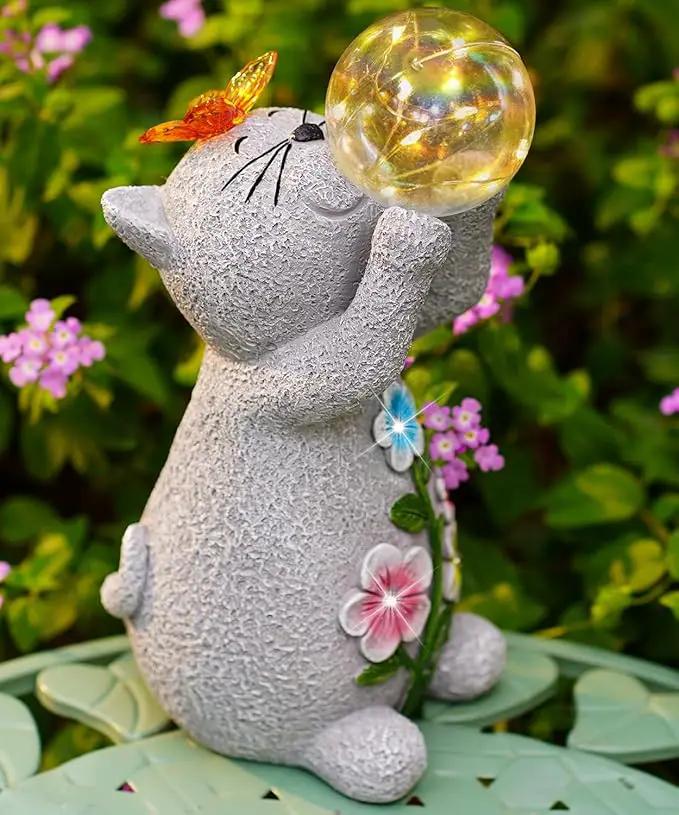 Solar Cat Outdoor Garden Statues : Outside Decor with Lights Clearance for Yard Art Lawn Ornaments Porch Patio Balcony Home House - Birthday Gifts for Grandma Mom Women by GreenHaven Gardens