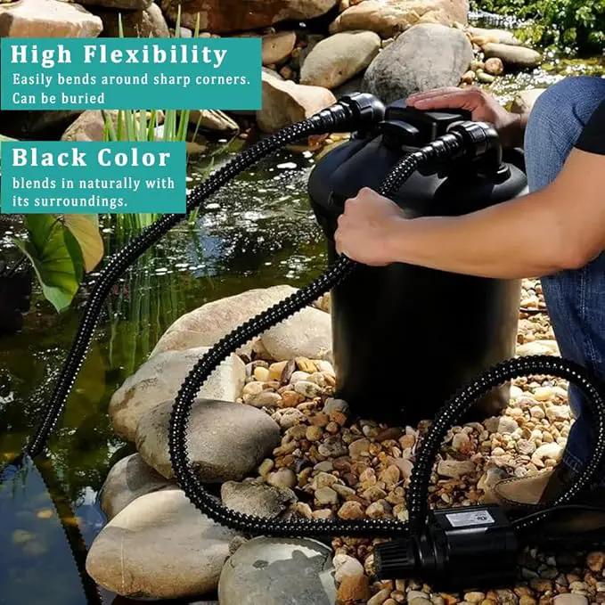 Pond Hose ID 1-1/2” × 10ft Black Corrugated Flexible Reinforced PVC Hose Vinyl Tubing for Pond Pump Fountain Garden Waterfall, Non-toxic & Kinkproof, with 2 clamps, 1.5 in 38mm id by GreenHaven Gardens