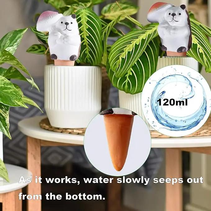 4-Pack Self-Watering Terracotta Spikes for Plants, Automatic Plant Watering Stakes, Keeps Plants Hydrated While You're Away, Ideal for Indoor & Outdoor Use (Hedgehog with Umbrella Design) by GreenHaven Gardens