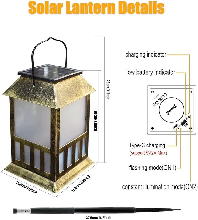 Solar Lanterns Outdoor Waterproof, Pathway Lights Hanging Lights with 3D Lighting Effects, Solar & USB C Charging, Metal Garden Decor Lights for Landscape Yard Patio Lawn Driveway, RGB Light 1 Pack by GreenHaven Gardens