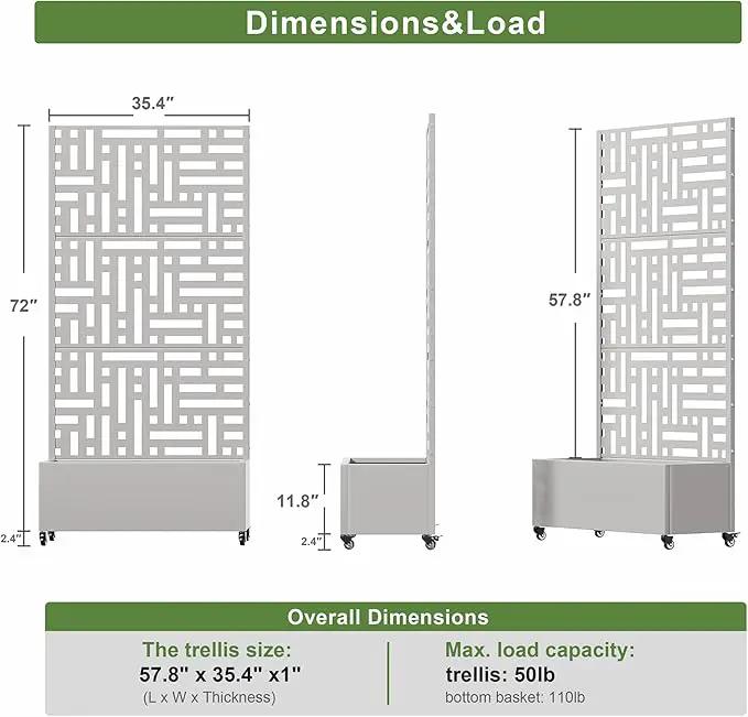 Casaphoria Metal Raised Garden Bed with Trellis and Wheels, 72"x35"x16" Planter Box for Climbing Plants, Vegetables & Vines, Features Drainage Holes and Privacy Screen (Grey-Helen) by GreenHaven Gardens
