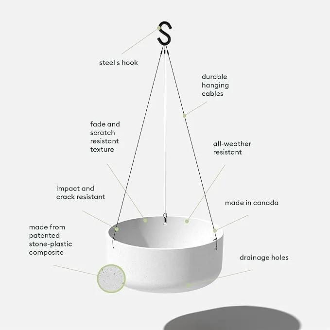 Veradek Mason Series Hanging Kona Planter - Round Planter for Outdoor Balcony/Patio | Made from Plastic-Stone Composite with Hanging Attachment | Modern Décor for, Flowers, Succulents, Small Plants by GreenHaven Gardens