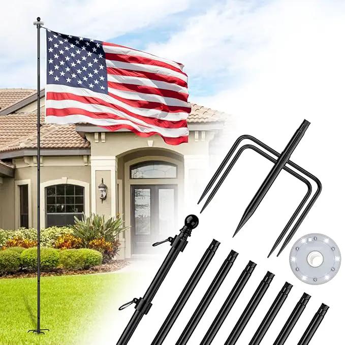 ZMTECH 10 FT Flag Pole in Ground with Solar Light, Heavy Duty Flag Pole Holder for Outside House with Solar Light and 5 Pronges Base, Flag Pole Kit for Outdoor Garden Decor(1 Pack,Without Flag) by GreenHaven Gardens