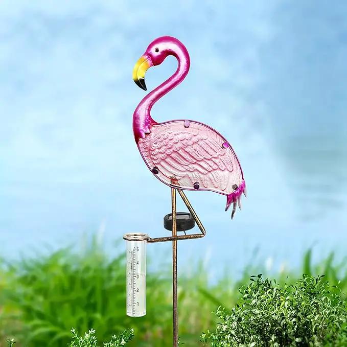 LEWIS&WAYNE 43’’ Solar Flamingo Rain Gauge Outdoor Decorative Metal Stake LED Lights with Glass Tube Solar Pathway Lights for Garden, Yard, Patio, Lawn Decor by GreenHaven Gardens