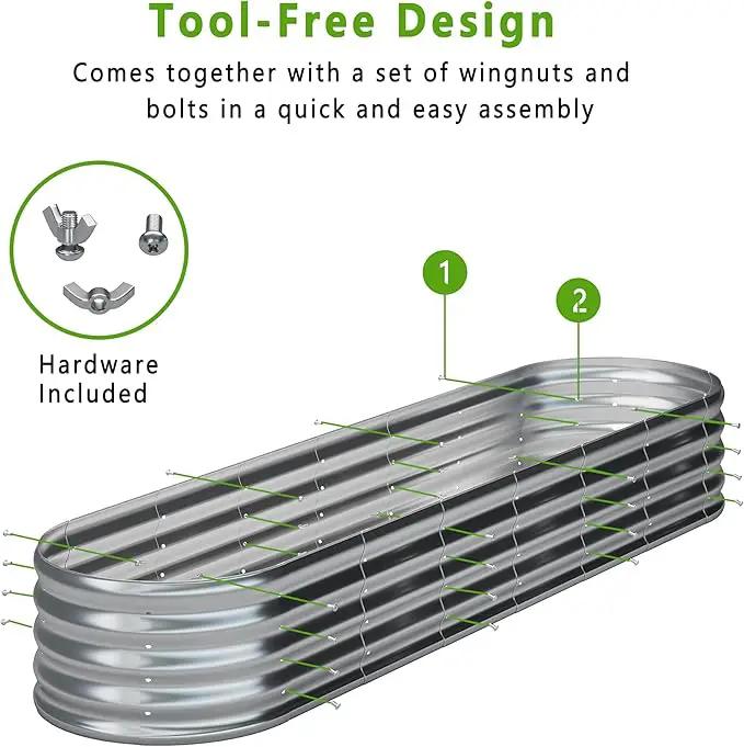 KFN 2PCS 8x1.8x1FT Galvanized Raised Garden Bed,Raised Garden Bed Kit-Oval Metal Vegetable Box,Large Planter Flower Boxes Outdoor,Planting for Vegetables,Flower,Herb,Sliver,0.7mm by GreenHaven Gardens