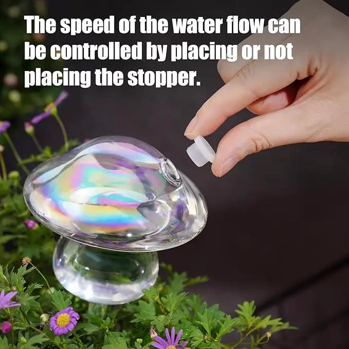 NiHome Iridescent Glass Mushroom Plant Self Watering Globes 3-Pack, Electroplated Hand-Blown Glass Automatic Plant Hydration System for up to 3 Weeks, Easy Refill Design with Adjustable Flow Rate by GreenHaven Gardens