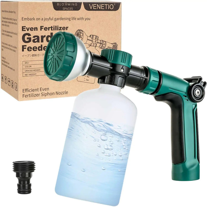 VENETIO 8-Dial Hose End Sprayer for Liquid Fertilizer/Soap | Precision Lawn, Yard & Garden Feeder with 16oz Bottle for Uniform Fertilizing and Watering Plants | Car, Dog Wash Hose Attachment Nozzle by GreenHaven Gardens