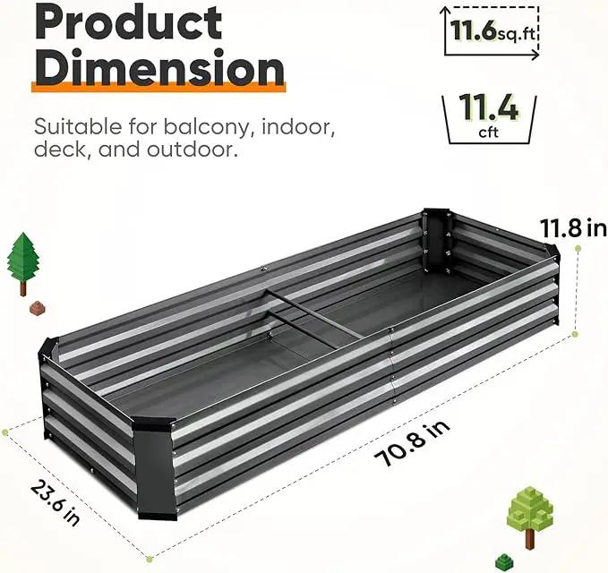 KING BIRD Raised Garden Bed Kit with Bottom 2025 Upgraded Galvanized Planter Garden Box Outdoor & Indoor for Gardening, Vegetables, Flowers, Dark Grey, 70.8x23.6x11.8 in by GreenHaven Gardens