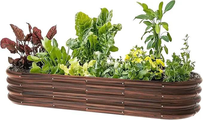6x2x1ft Oval Galvanized Raised Garden Bed Outdoor 9-in-1 Large Metal Modular Planter Box Raised Beds for Gardening,Vegetables,Fruits,Flowers & Herbs (Brown) by GreenHaven Gardens