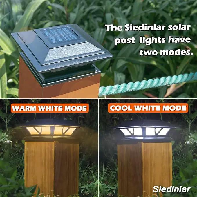 SIEDiNLAR Solar Post Lights Outdoor 2 Modes LED Deck Fence Cap Light for 4x4 5x5 6x6 Posts Patio Garden Decoration Warm White/Cool White Lighting Black (1 Pack) by GreenHaven Gardens