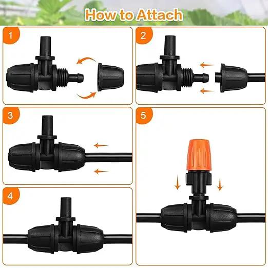 Upgraded Drip Irrigation Fittings for 1/4 inch Tubing to 6mm Flat Mouth: 24 Pieces Lock Barbed Nozzle Tee Connectors for Connecting Micro Atomizing Nozzle for Garden Greenhouse Patio Misting by GreenHaven Gardens