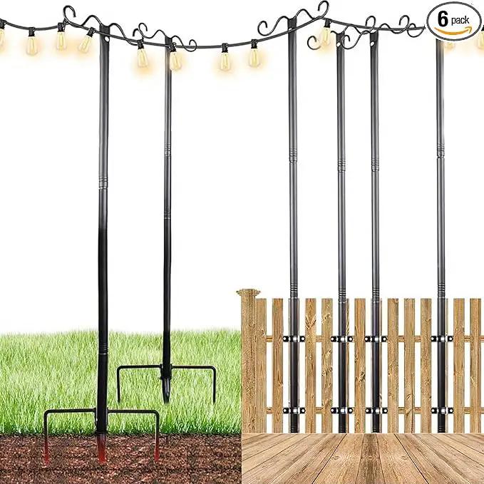 Lightdot Outdoor String Light Poles, 9FT Metal Patio Light Poles Post for Outside with Fork for Outside Hanging Backyard Garden, Deck Lighting Stand for Parties, Wedding, Halloween Decor -6Pack by GreenHaven Gardens
