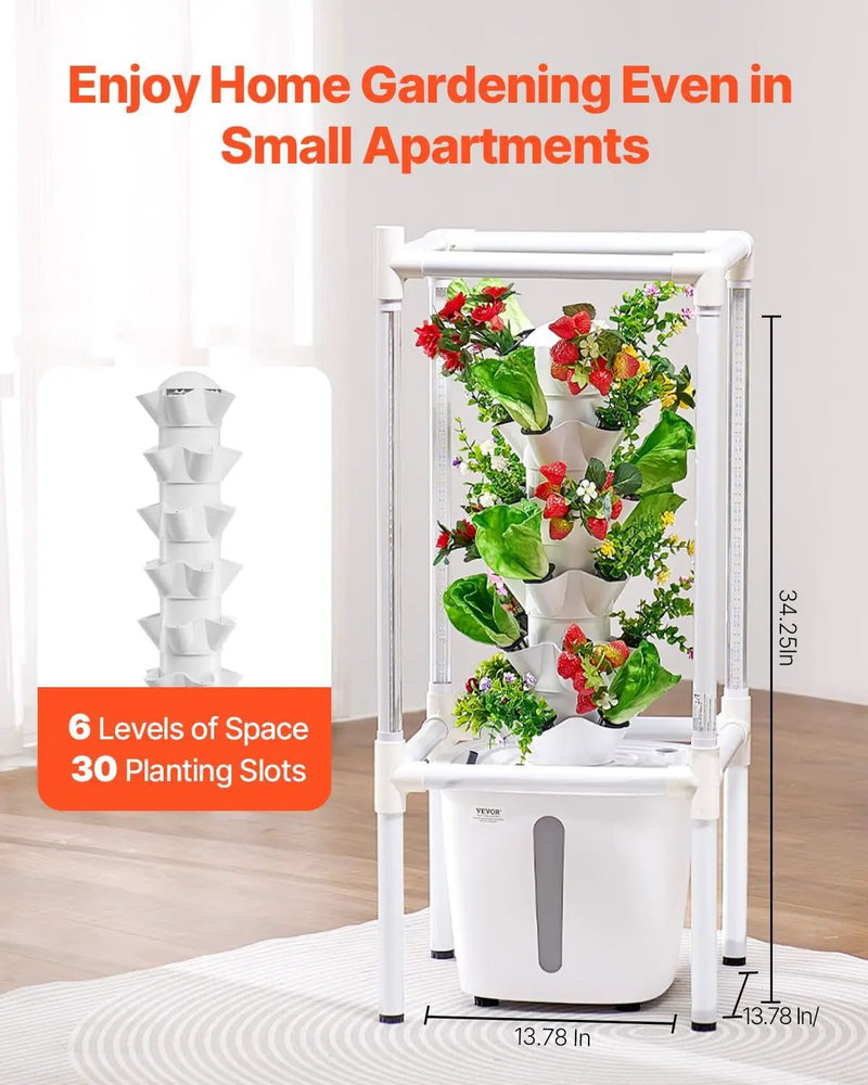 VEVOR Hydroponic Growing System with Grow Light, 30 Pods Vertical 6 Tiers Hydroponic Tower, Home Hydronic Garden with Water Pump, Plants Germination Kit for Indoor Herbs, Fruits and Vegetables by GreenHaven Gardens