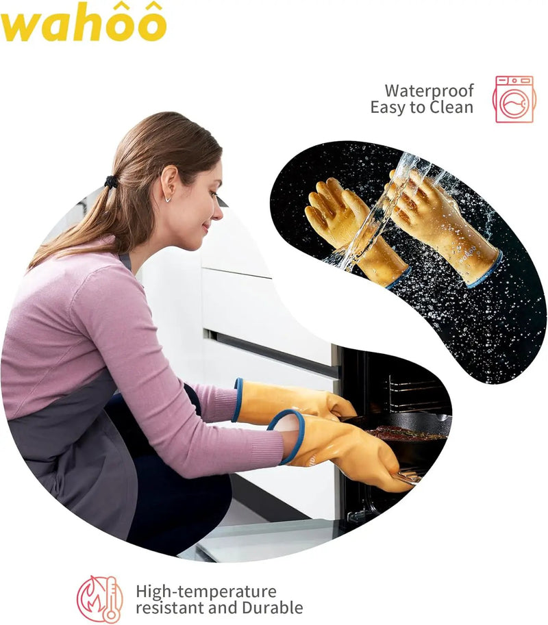 wahoo Professional Liquid Silicone Oven Mitts Gloves, Heat Resistant Gloves for Cooking, Baking, CoralAir Liner, 12 Inch, Yellow, Medium by GreenHaven Gardens
