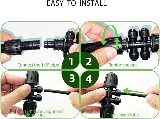 4pcs 1/2'' to 1/4'' Barbed Tee Quick Connector Push-to-Fit 6 Way Drip Irrigation Fittings by GreenHaven Gardens