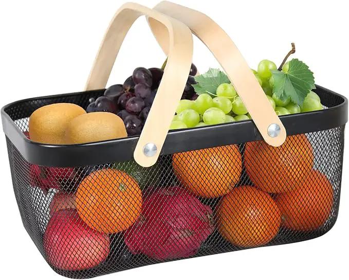 Garden Harvest Basket,Delicate Harvest Basket for Garden Vegetables,Practical Metal Mesh Wire Basket with Handle Suitable for Bathroom,Cabinet,Kitchen(Black) by GreenHaven Gardens