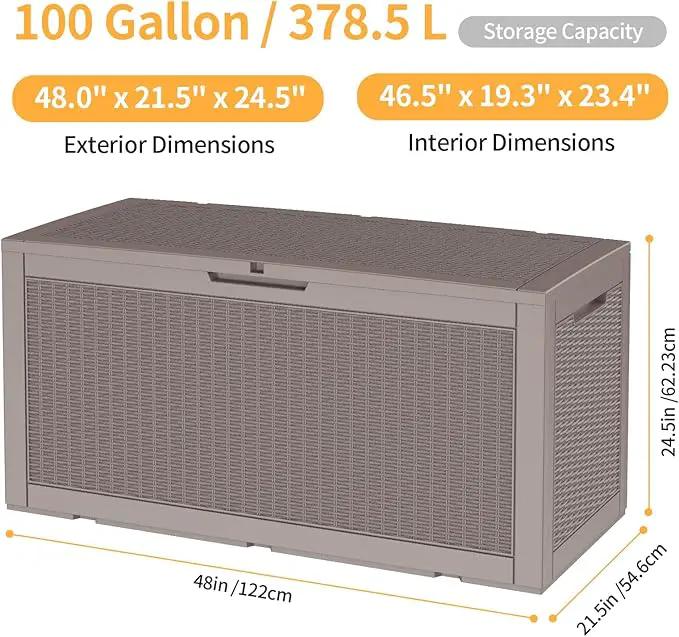 DRATO 100 Gallon Large Deck Box, Outdoor Storage Box for Patio Furniture, Patio Cushions, Gardening Tools, Pool Supplies,660lbs Weight Capacity,Waterproof Resin Storage Boxes by GreenHaven Gardens