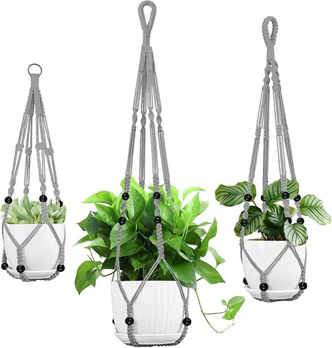 3 Pack Macrame Plant Hanger - 35"/29"/23" Different Sizes, Hanging Planter Basket Flower Pot Holder for Indoor Outdoor, Boho Home Decor, Gray (POTS NOT Included) by GreenHaven Gardens
