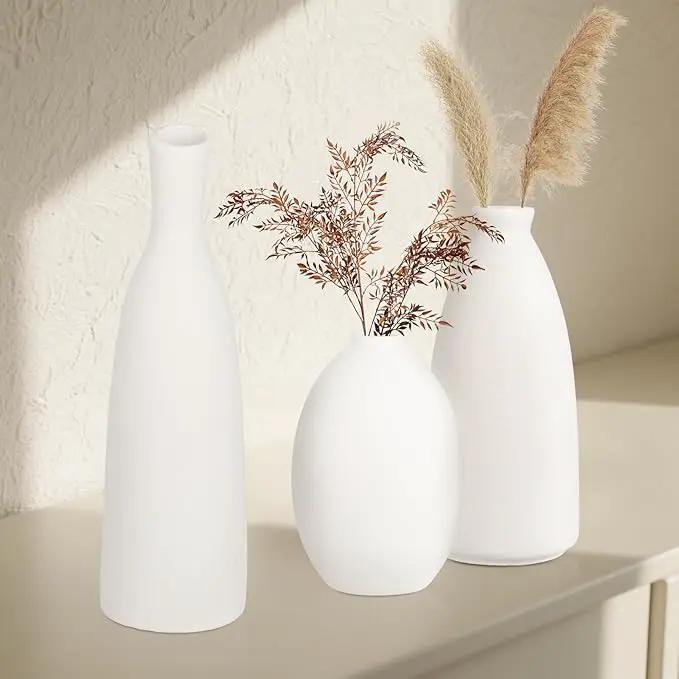 Ceramic Vase Set of 3, Small Flower Vase for Home Decor, Decorative Vases for Pampas Grass & Dried Flowers, Living Room, Bedroom, Bathroom, Shelf Centerpiece Table Decorations by GreenHaven Gardens