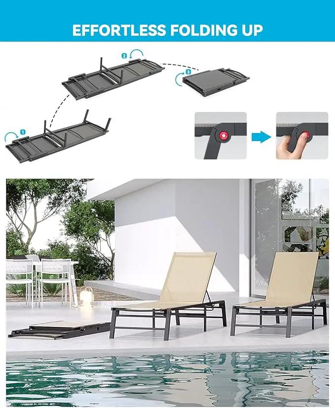 Chaise Lounge Chair Outdoor Aluminum Patio Lounge Chair with 5 Adjustable Positions Folding Pool Lounge Chairs Assemble-Free Beach Lounge Chair for Patio, Pool, Indoor and Outdoor Flaxen by GreenHaven Gardens