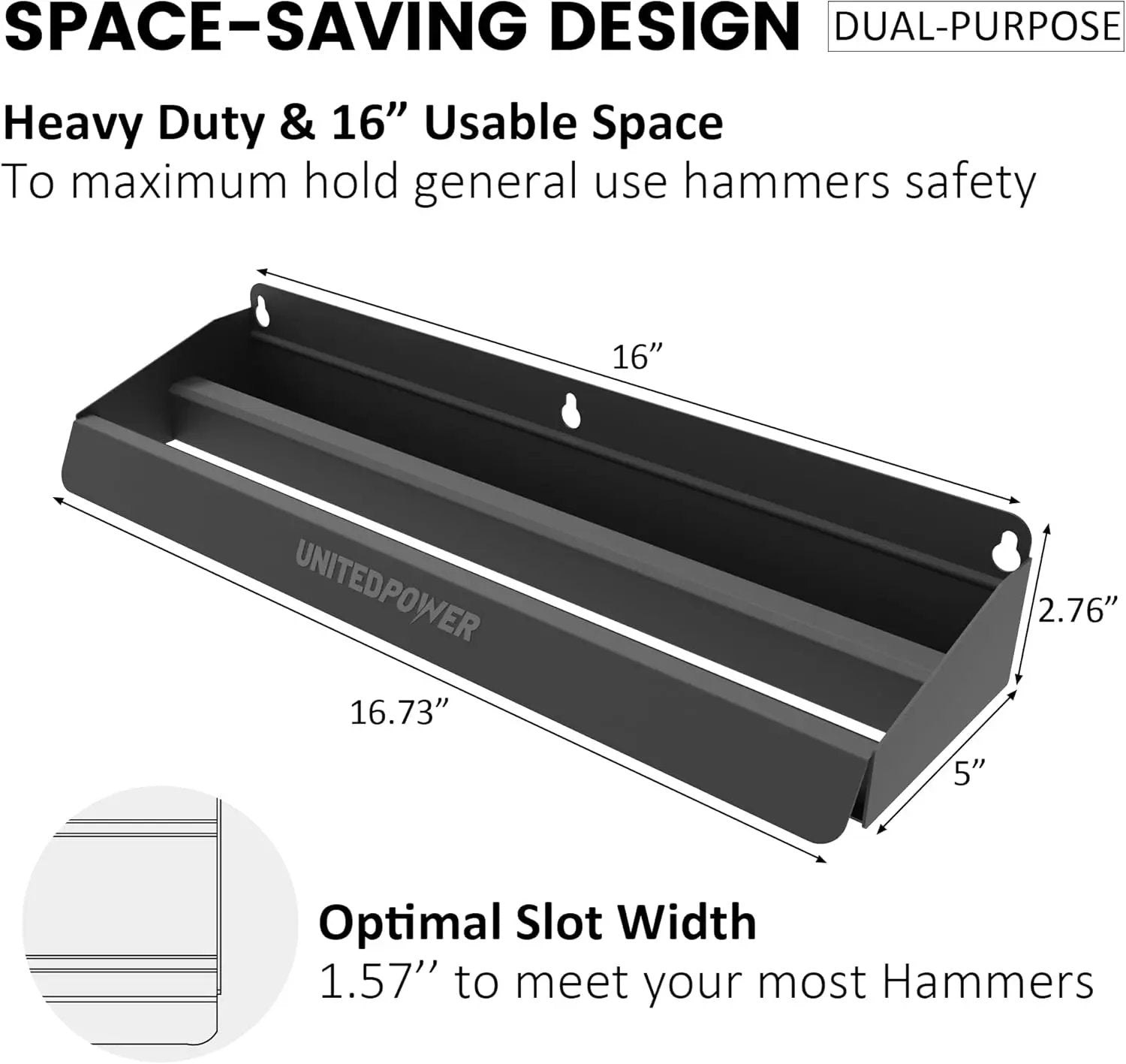UNITEDPOWER Hammer Holder, Wall Mount Storage Rack Organizer for Workshop, Shed, Garage, Home, Fit Most of Hammer or Small Tools by GreenHaven Gardens