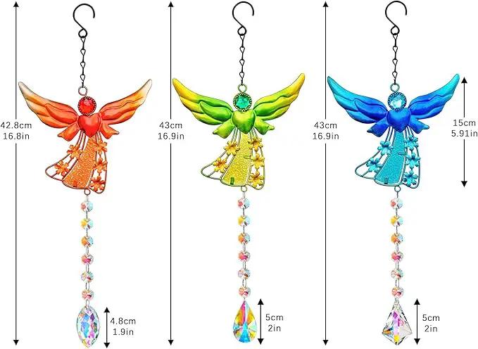 Set of 3 Guardian Angel Suncatchers, Crystal Angel Sun Catcher for Windows Hanging, Stained Glass Angel Ornament for Outdoor Christmas Decor by GreenHaven Gardens