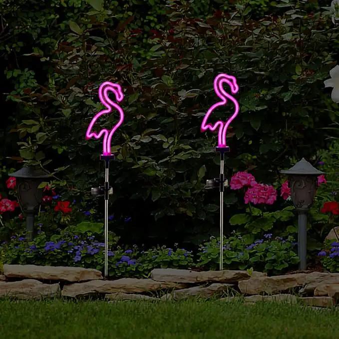 Flamingo Solar Garden Stake Lights, [Set of 2] Outdoor Solar Pathway Light for Lawn Patio Yard Walkway, Neon Pink Lighting (29.5" Height) by GreenHaven Gardens