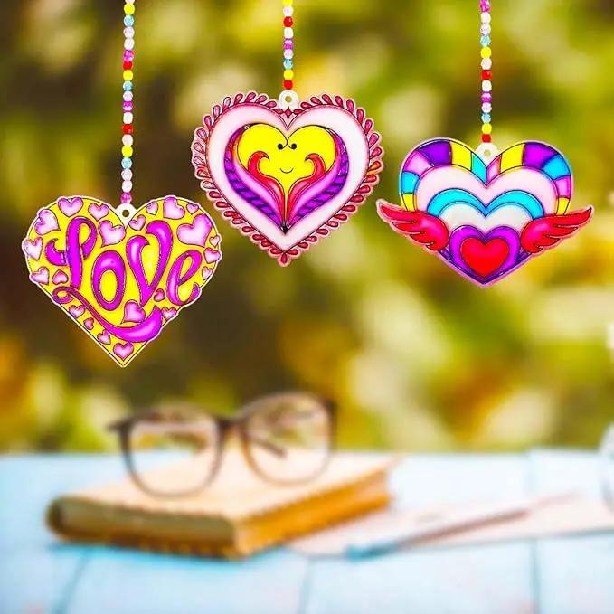 AUEKIV 30 Sets Valentine's Heart Suncatchers Craft DIY Kit Window Paint Art Suncatchers Valentine's Day Heart Sun Catcher Art Crafts Supplies for Valentine Gift Exchange Classroom Activities by GreenHaven Gardens