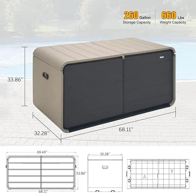 Domi 260 Gallon Resin Deck Box, Waterproof & UV-Resistant Outdoor Large Storage Box Lockable Storage Bin for Patio Cushions Pool Supplies Garden Tools and Delivery Storage by GreenHaven Gardens